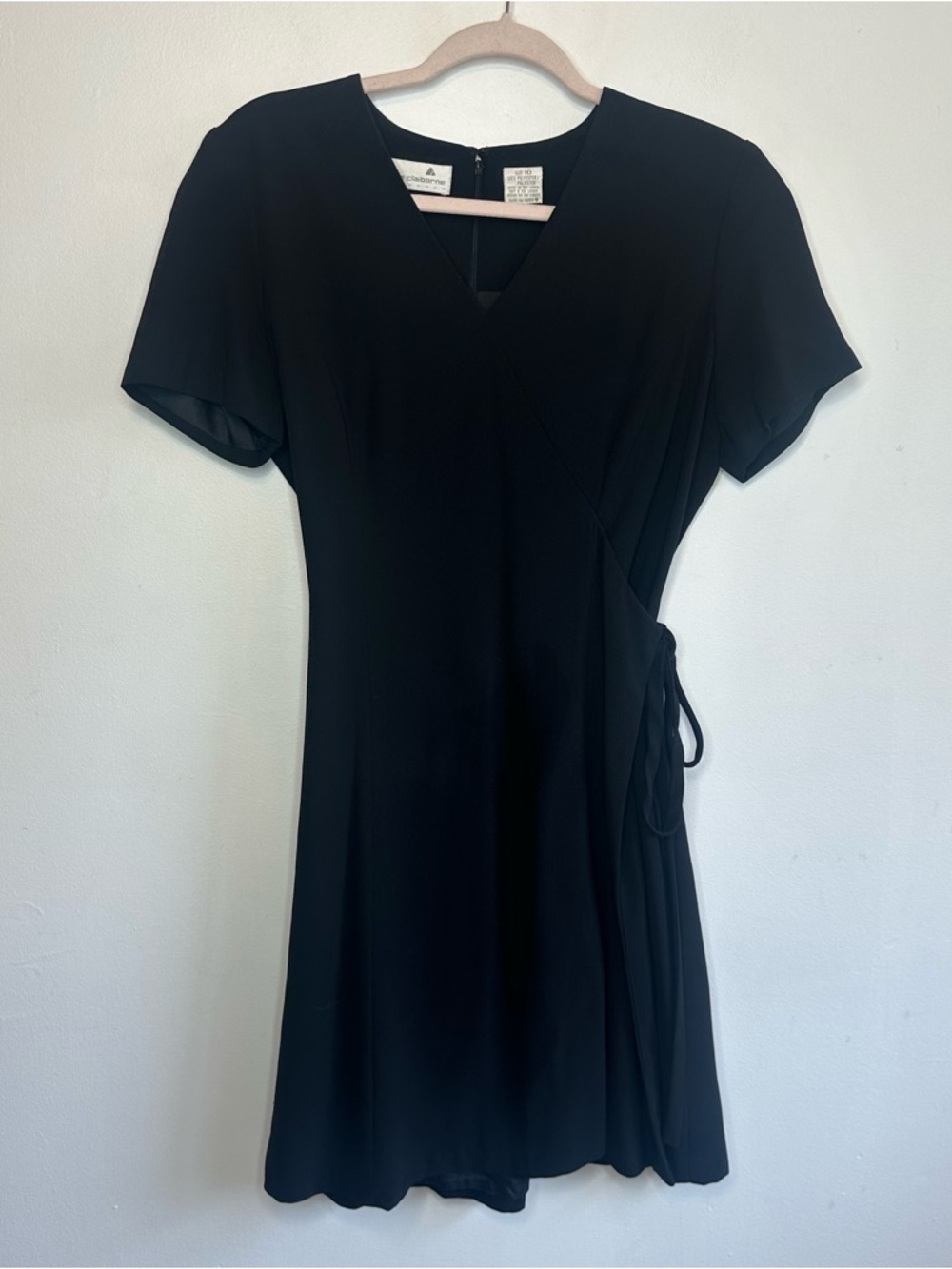 Liz Claiborne Women’s Black Fit And Flare Short Sleeve Tie Waist Dress Size 10